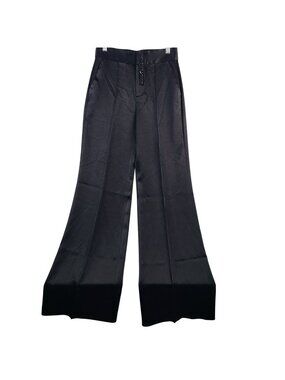 NEW Alice + Olivia Black Wide-Leg Satin Pants Size 2 MSRP $395
